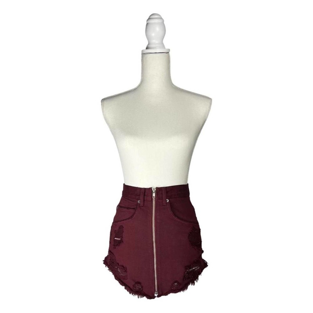 CARMAR Los Angeles Burgundy Maroon Red Denim Mini Skirt with Zipper Vintage 90s